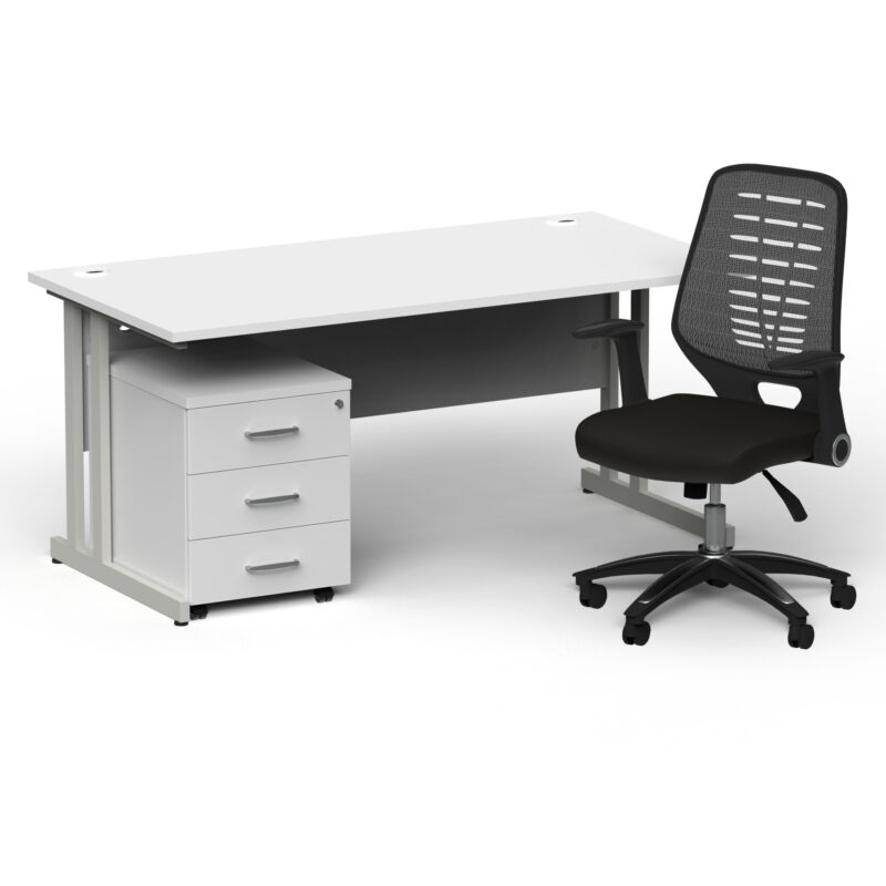 Surge 1600mm Cantilever Straight Desk With Mobile Pedestal and PassPro Silver Back Operator Chair - Image 21