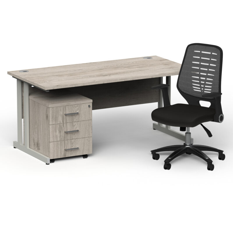 Surge 1600mm Cantilever Straight Desk With Mobile Pedestal and PassPro Silver Back Operator Chair - Image 23