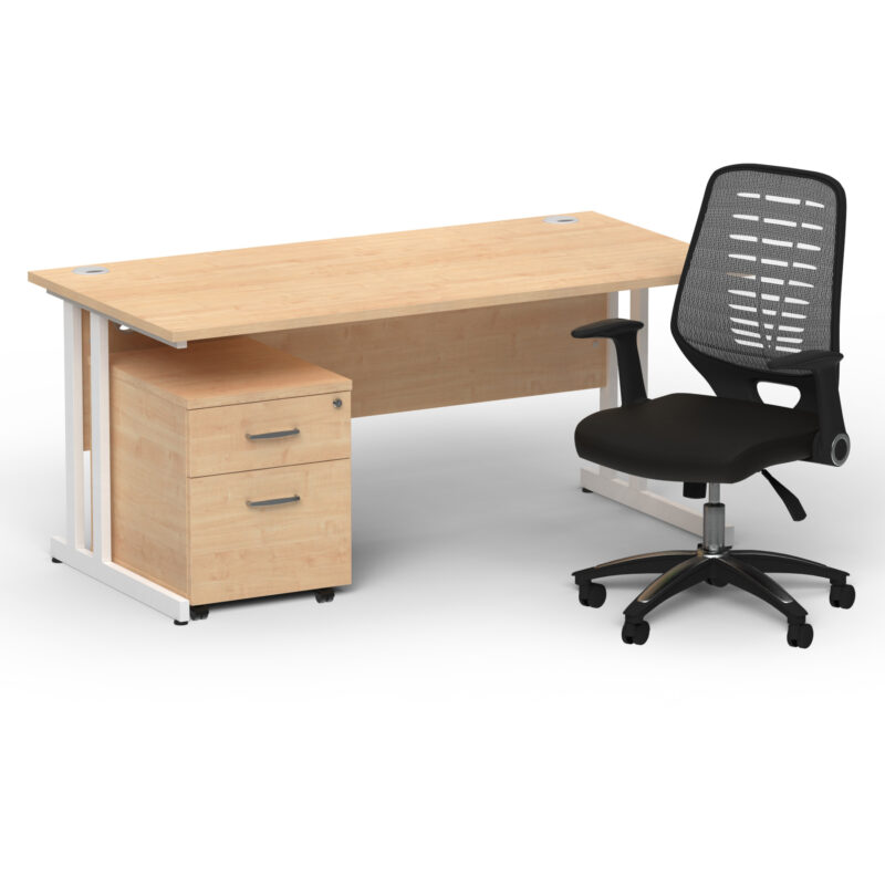 Surge 1600mm Cantilever Straight Desk With Mobile Pedestal and PassPro Silver Back Operator Chair - Image 27