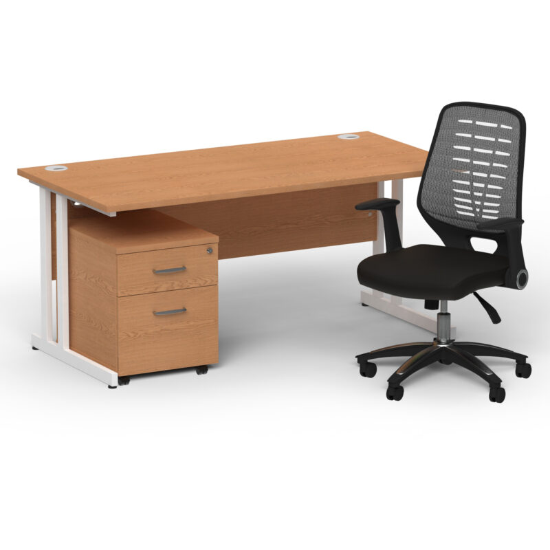 Surge 1600mm Cantilever Straight Desk With Mobile Pedestal and PassPro Silver Back Operator Chair - Image 29