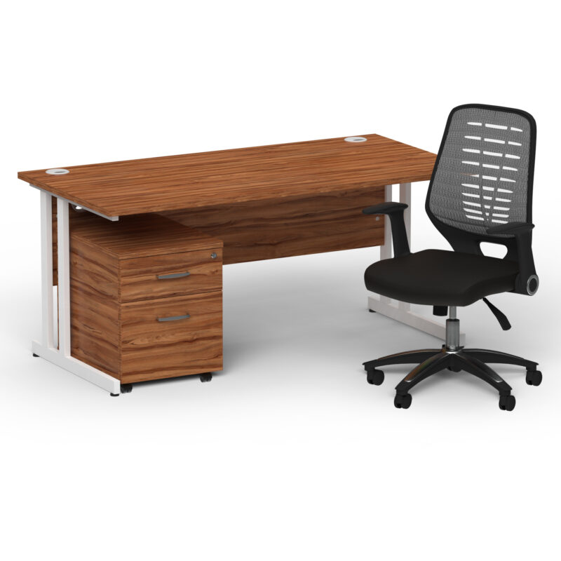 Surge 1600mm Cantilever Straight Desk With Mobile Pedestal and PassPro Silver Back Operator Chair - Image 31