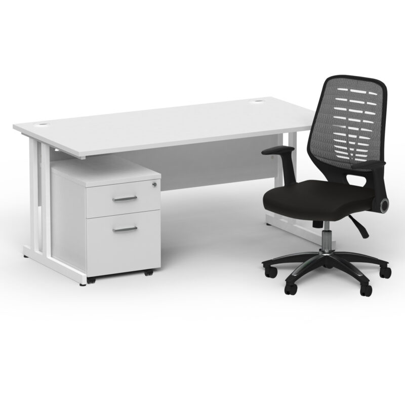 Surge 1600mm Cantilever Straight Desk With Mobile Pedestal and PassPro Silver Back Operator Chair - Image 33