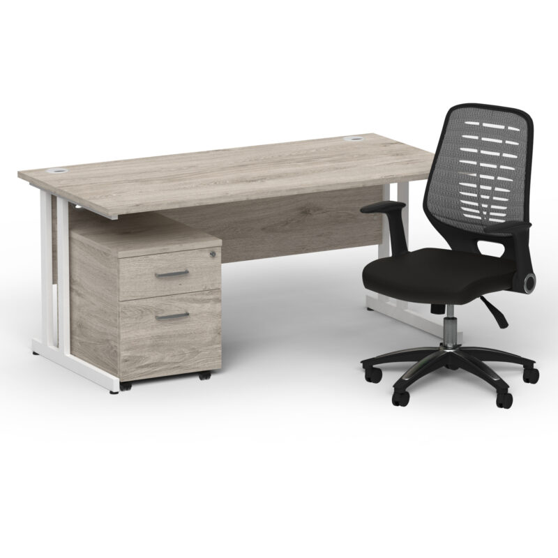 Surge 1600mm Cantilever Straight Desk With Mobile Pedestal and PassPro Silver Back Operator Chair - Image 35