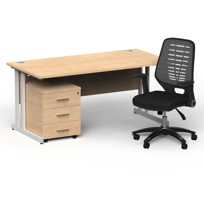 Surge 1600mm Cantilever Straight Desk With Mobile Pedestal and PassPro Silver Back Operator Chair - Image 39