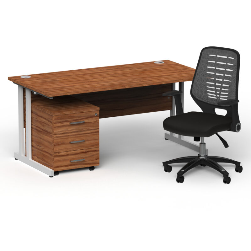 Surge 1600mm Cantilever Straight Desk With Mobile Pedestal and PassPro Silver Back Operator Chair - Image 43