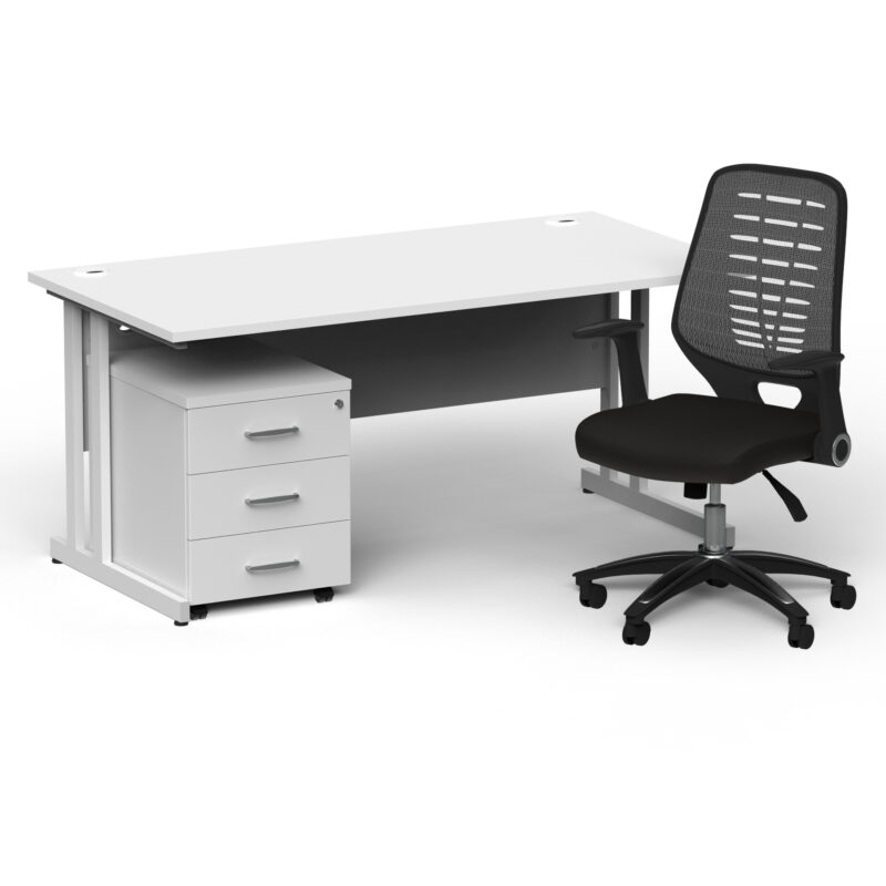 Surge 1600mm Cantilever Straight Desk With Mobile Pedestal and PassPro Silver Back Operator Chair - Image 45