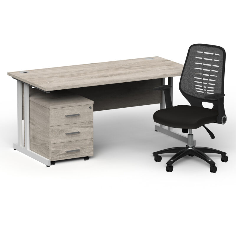 Surge 1600mm Cantilever Straight Desk With Mobile Pedestal and PassPro Silver Back Operator Chair - Image 47
