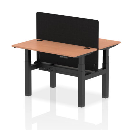 Breeze Back-to-Back Slimline Height Adjustable Bench Desk - 2 Person with Black Straight Screen