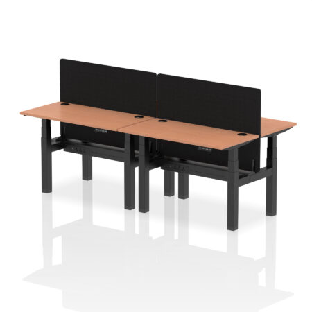 Breeze Back-to-Back Slimline Height Adjustable Bench Desk - 4 Person with Black Straight Screen