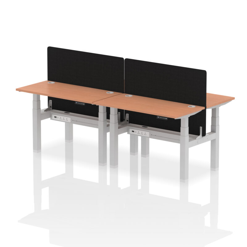 Breeze Back-to-Back Slimline Height Adjustable Bench Desk - 4 Person with Black Straight Screen - Image 2