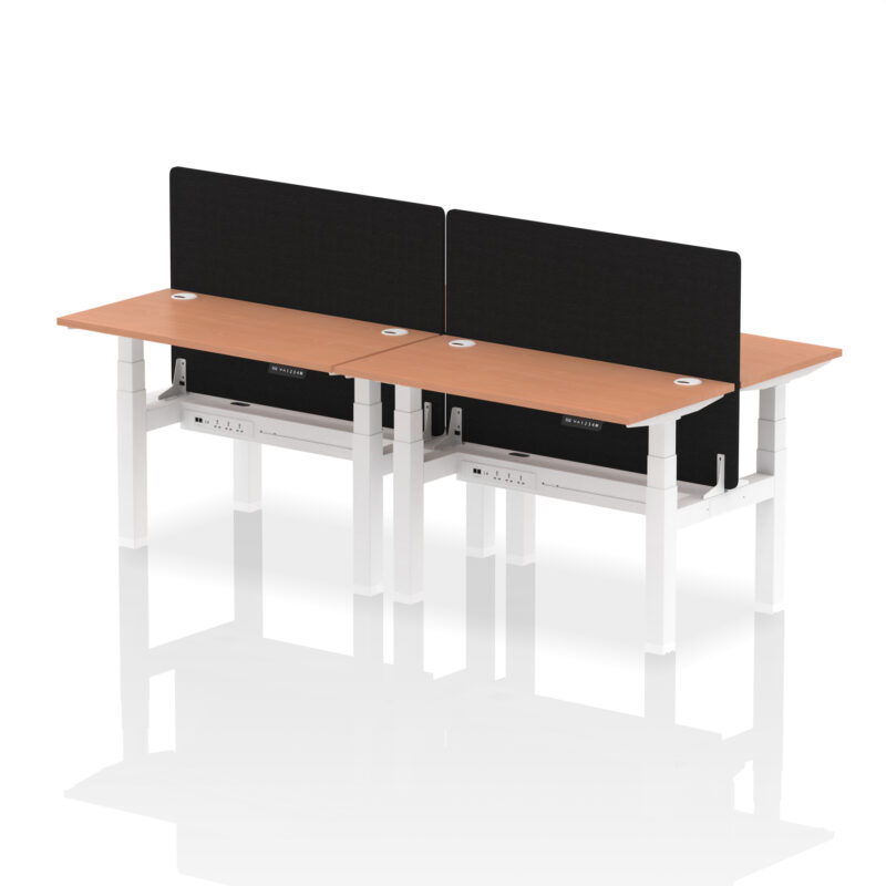 Breeze Back-to-Back Slimline Height Adjustable Bench Desk - 4 Person with Black Straight Screen - Image 3
