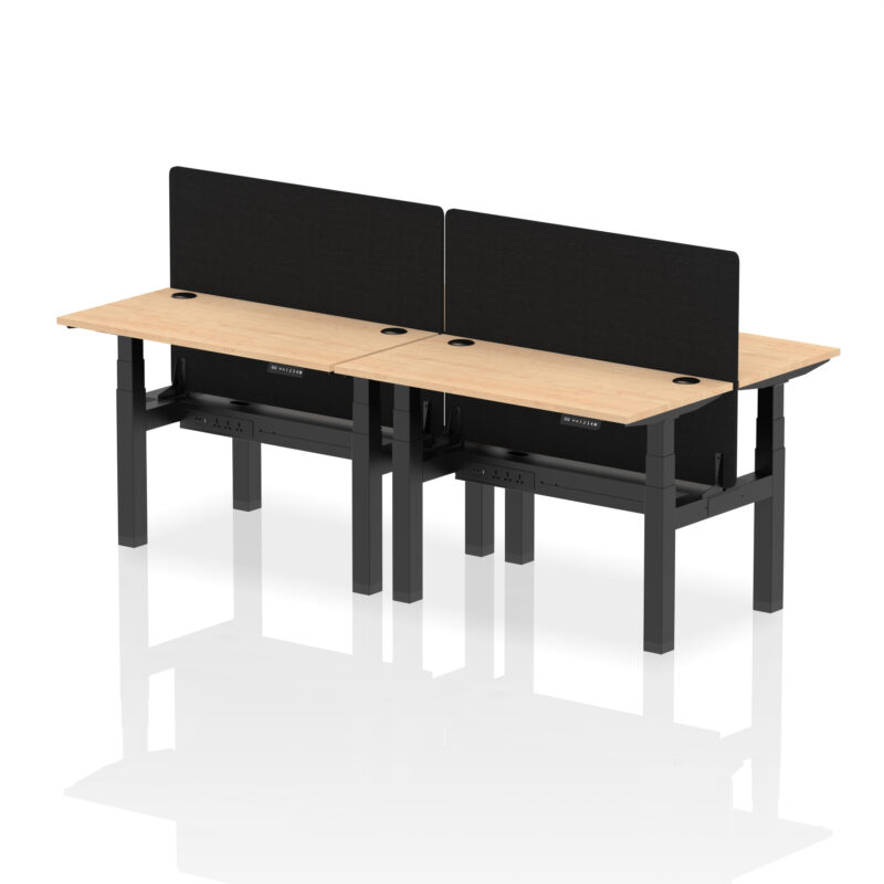 Breeze Back-to-Back Slimline Height Adjustable Bench Desk - 4 Person with Black Straight Screen - Image 10