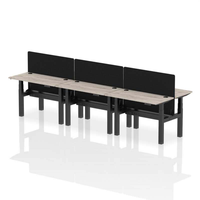 Breeze Back-to-Back Slimline Height Adjustable Bench Desk - 6 Person with Black Straight Screen - Image 7
