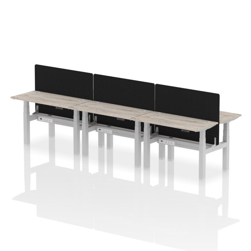 Breeze Back-to-Back Slimline Height Adjustable Bench Desk - 6 Person with Black Straight Screen - Image 8