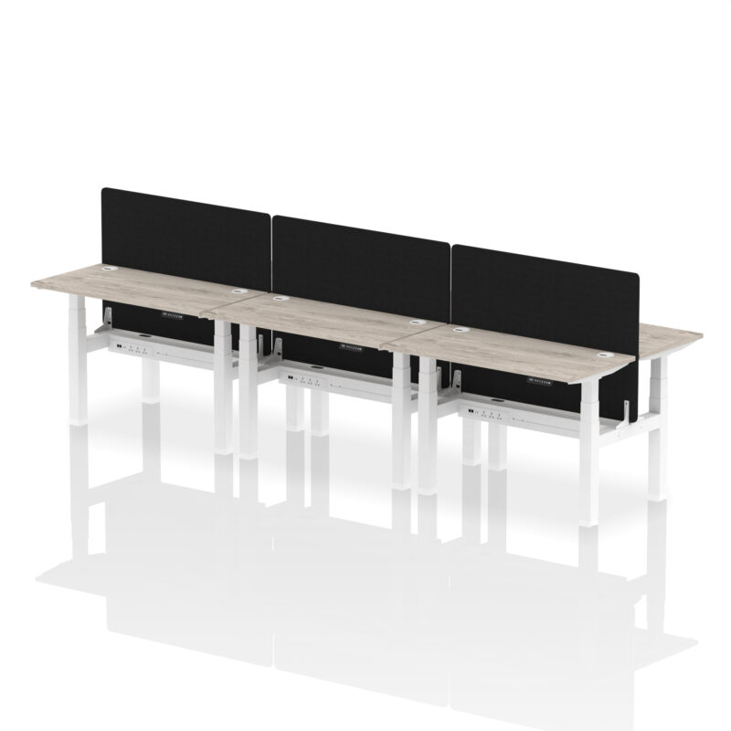 Breeze Back-to-Back Slimline Height Adjustable Bench Desk - 6 Person with Black Straight Screen - Image 9