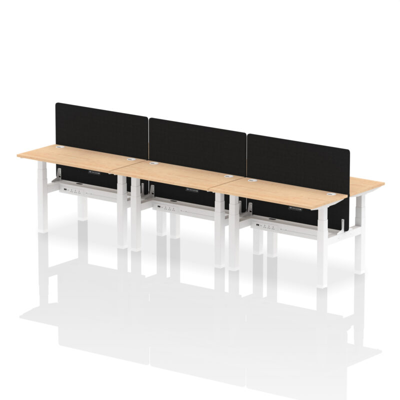 Breeze Back-to-Back Slimline Height Adjustable Bench Desk - 6 Person with Black Straight Screen - Image 12