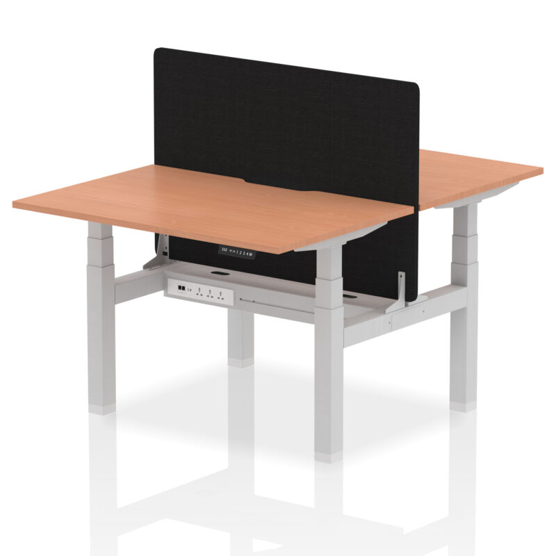 Breeze Back-to-Back Scalloped Edge Height Adjustable Bench Desk - 2 Person with Black Straight Screen - Image 2