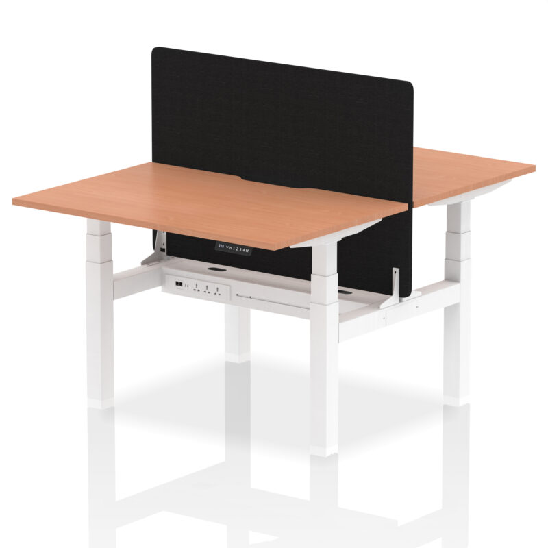 Breeze Back-to-Back Scalloped Edge Height Adjustable Bench Desk - 2 Person with Black Straight Screen - Image 3