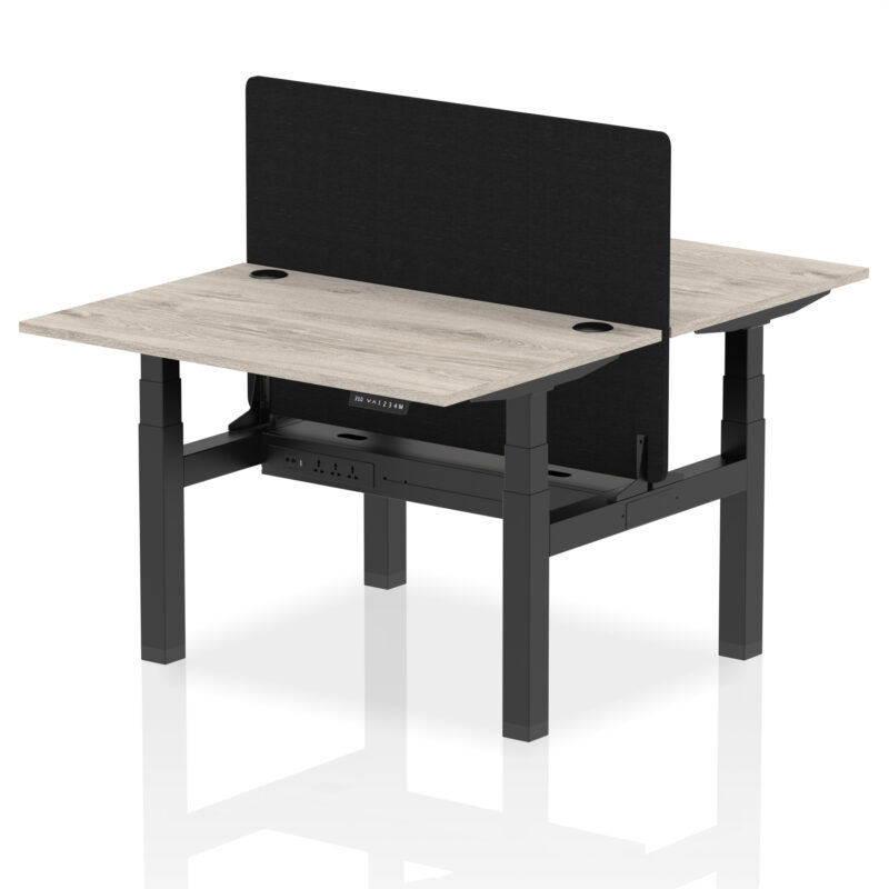 Breeze Back-to-Back Height Adjustable Bench Desk - 2 Person with Black Straight Screen - Image 7