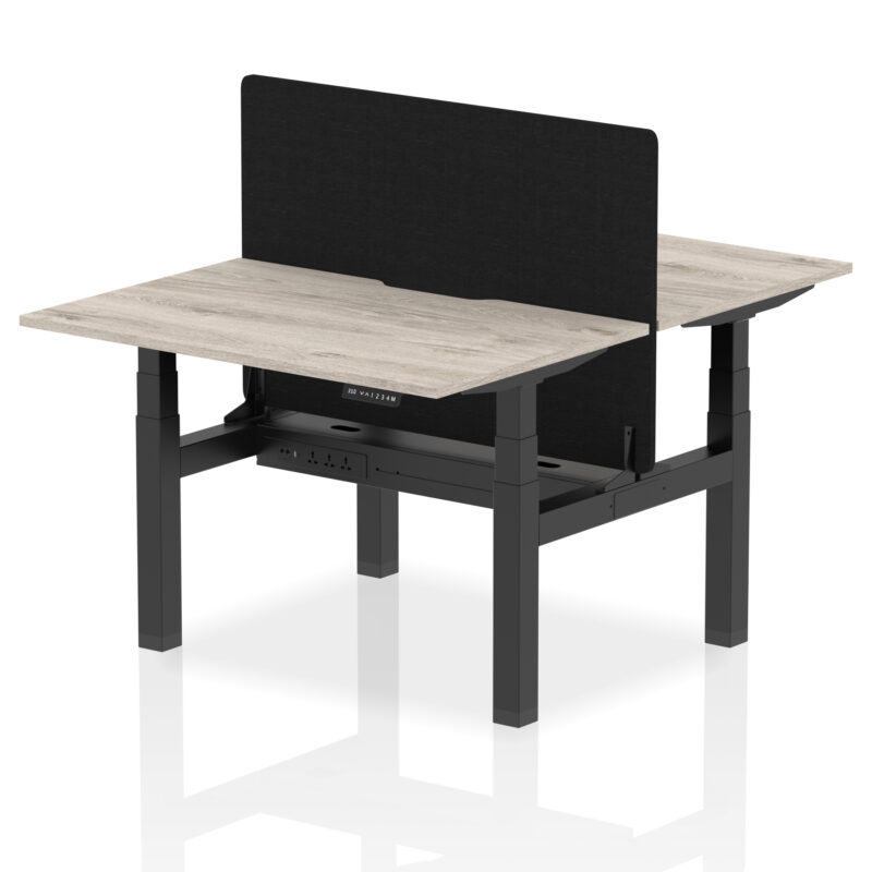 Breeze Back-to-Back Scalloped Edge Height Adjustable Bench Desk - 2 Person with Black Straight Screen - Image 4