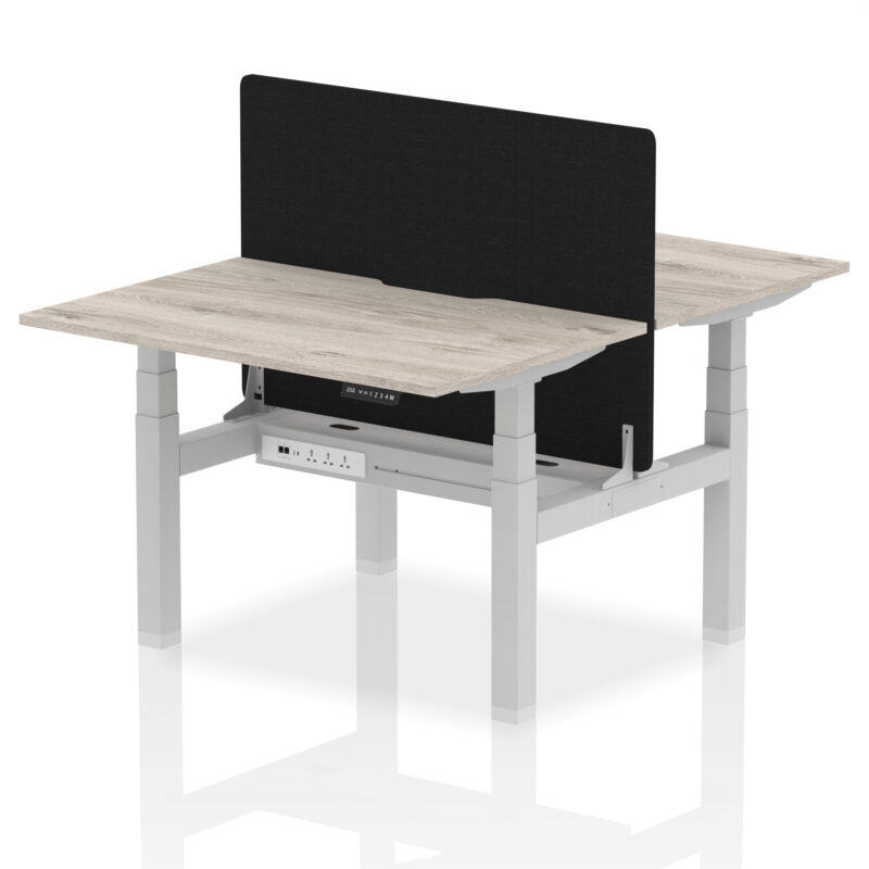 Breeze Back-to-Back Scalloped Edge Height Adjustable Bench Desk - 2 Person with Black Straight Screen - Image 5