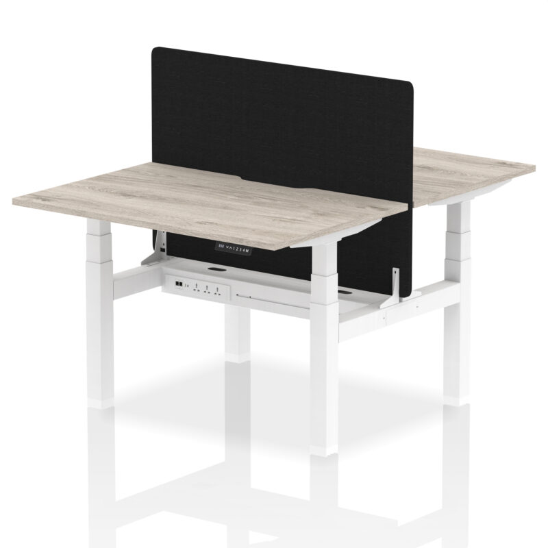 Breeze Back-to-Back Scalloped Edge Height Adjustable Bench Desk - 2 Person with Black Straight Screen - Image 6