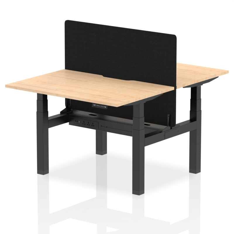 Breeze Back-to-Back Scalloped Edge Height Adjustable Bench Desk - 2 Person with Black Straight Screen - Image 7
