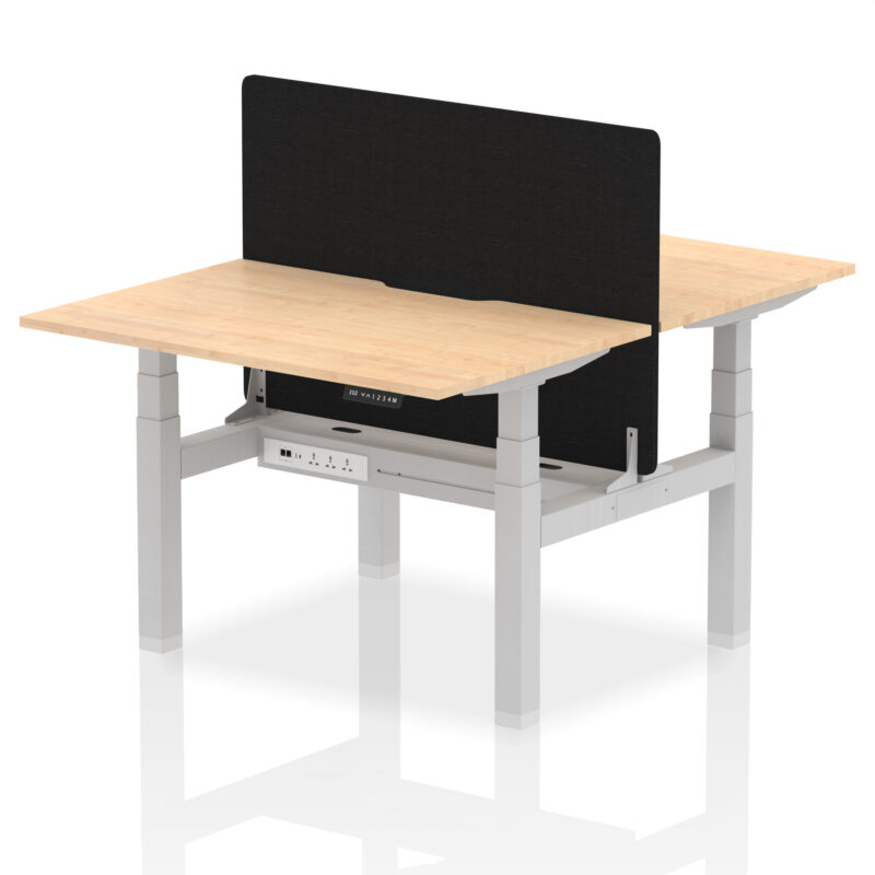 Breeze Back-to-Back Scalloped Edge Height Adjustable Bench Desk - 2 Person with Black Straight Screen - Image 8