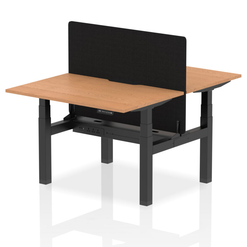 Breeze Back-to-Back Scalloped Edge Height Adjustable Bench Desk - 2 Person with Black Straight Screen - Image 10