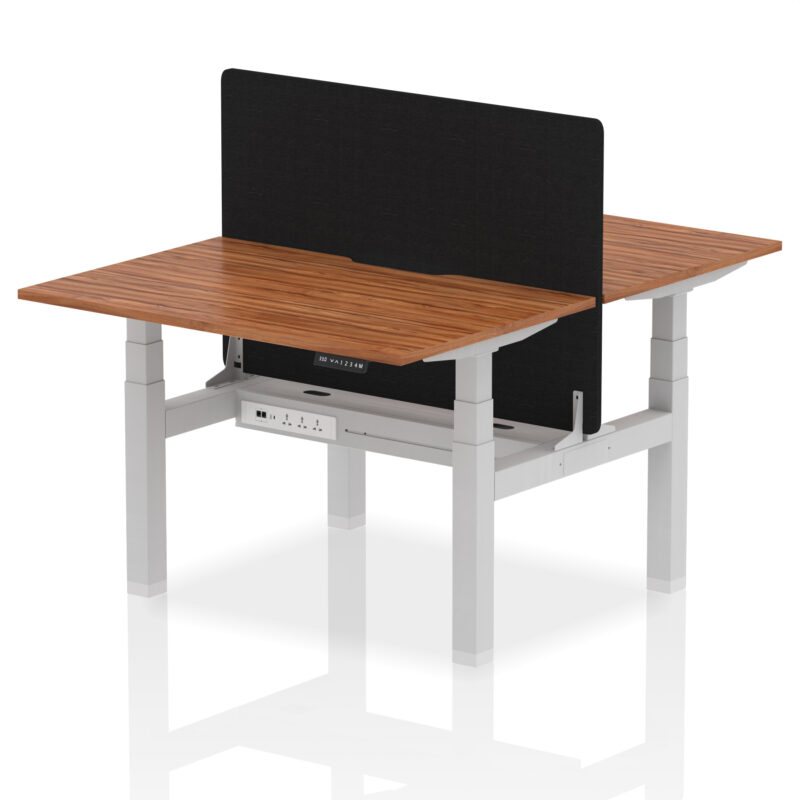 Breeze Back-to-Back Scalloped Edge Height Adjustable Bench Desk - 2 Person with Black Straight Screen - Image 14