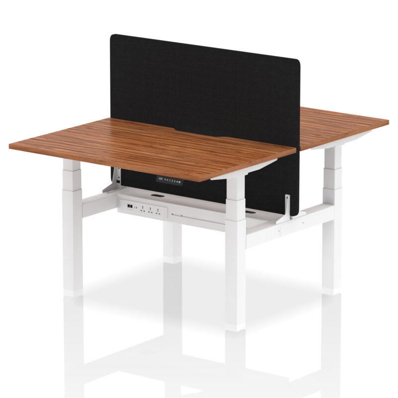 Breeze Back-to-Back Scalloped Edge Height Adjustable Bench Desk - 2 Person with Black Straight Screen - Image 15