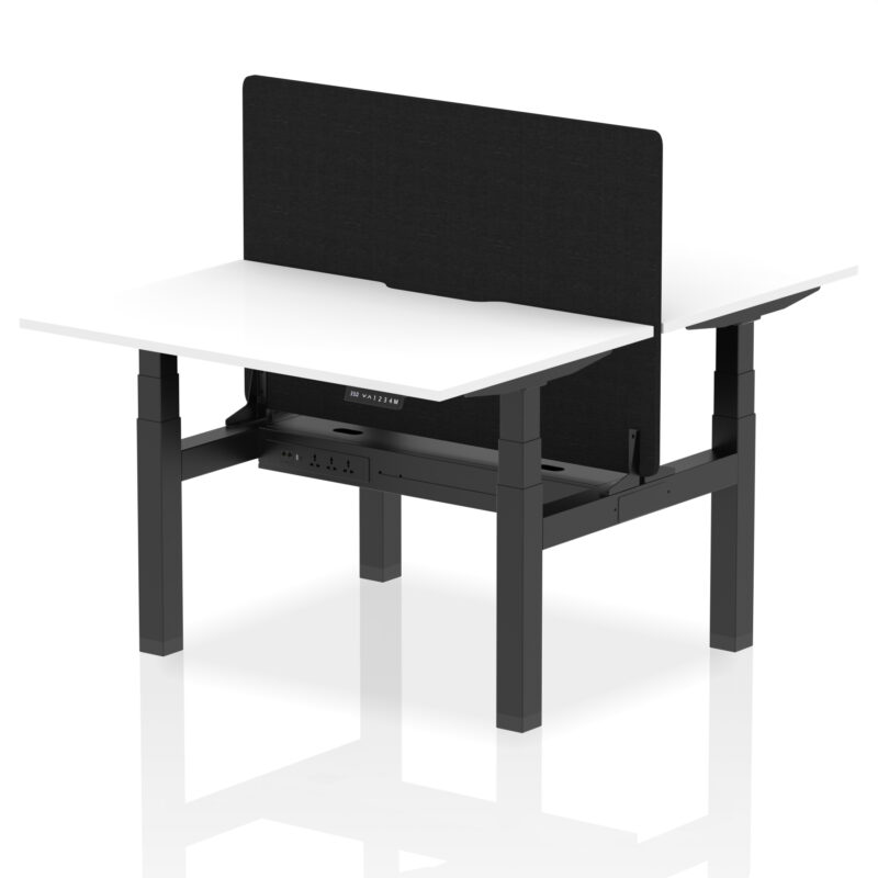 Breeze Back-to-Back Scalloped Edge Height Adjustable Bench Desk - 2 Person with Black Straight Screen - Image 16
