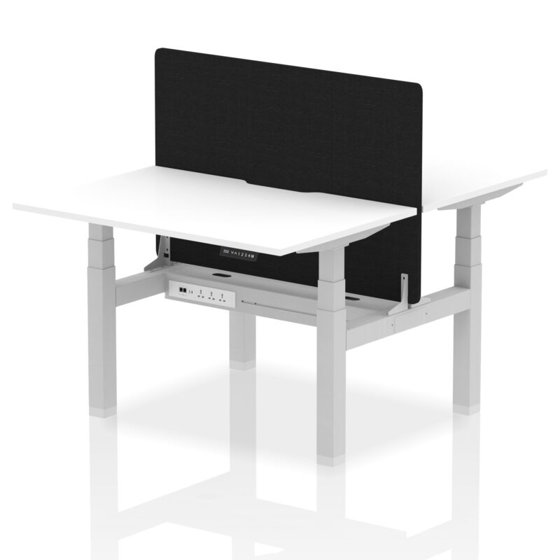 Breeze Back-to-Back Scalloped Edge Height Adjustable Bench Desk - 2 Person with Black Straight Screen - Image 17