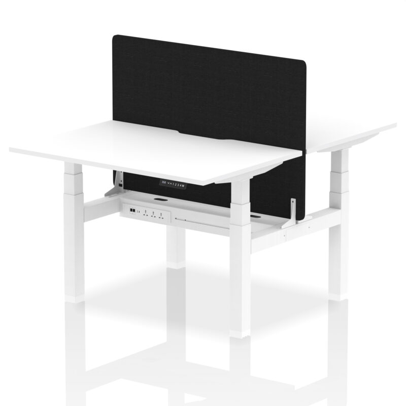 Breeze Back-to-Back Scalloped Edge Height Adjustable Bench Desk - 2 Person with Black Straight Screen - Image 18