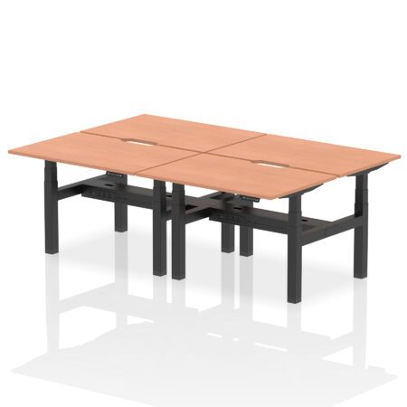 Breeze Back-to-Back Scalloped Edge Height Adjustable Bench Desk - 4 Person