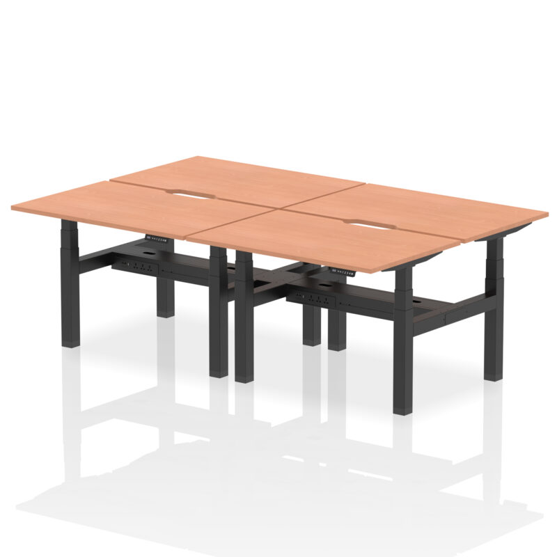 Breeze Back-to-Back Scalloped Edge Height Adjustable Bench Desk - 4 Person