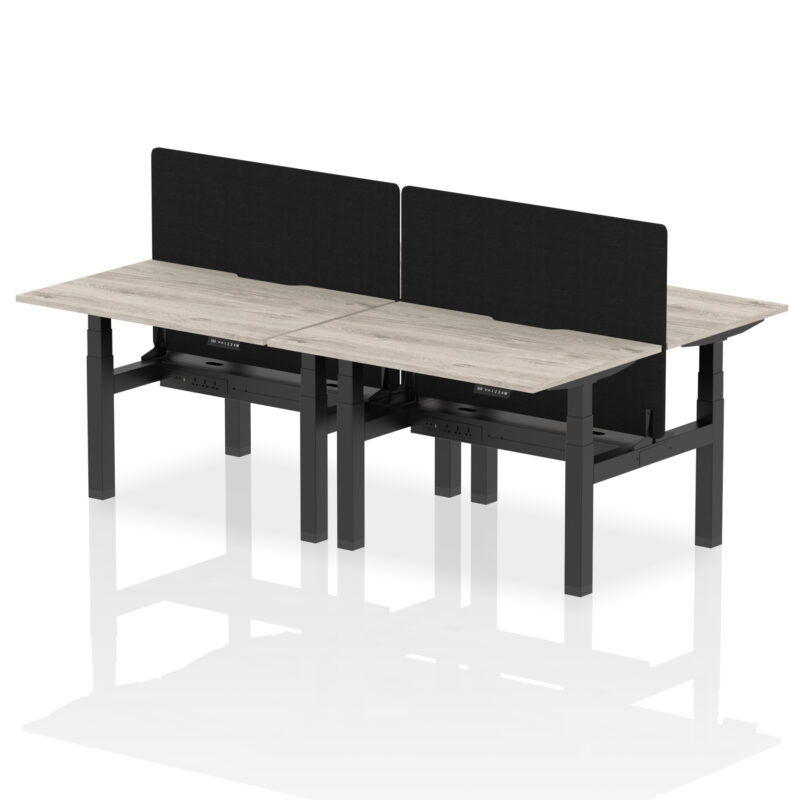 Breeze Back-to-Back Scalloped Edge Height Adjustable Bench Desk - 4 Person with Black Straight Screen - Image 4