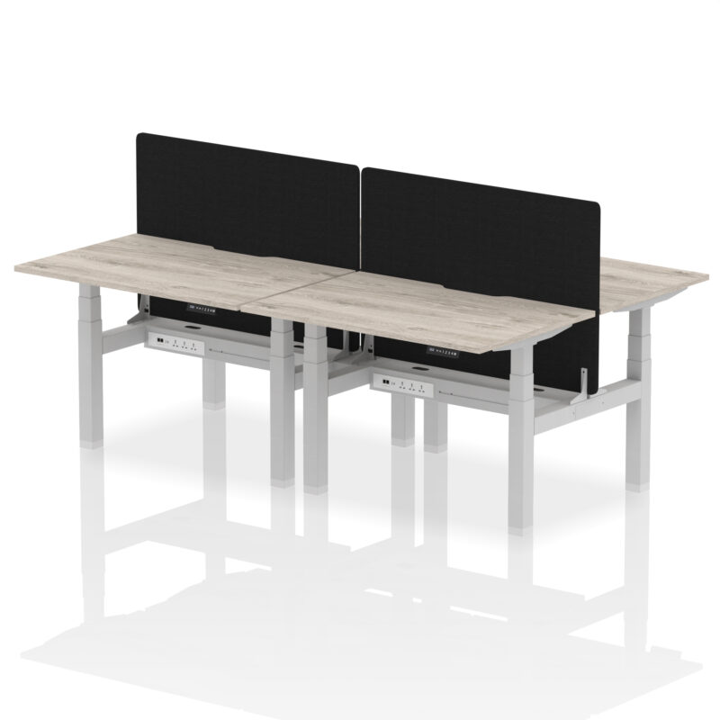 Breeze Back-to-Back Scalloped Edge Height Adjustable Bench Desk - 4 Person with Black Straight Screen - Image 5