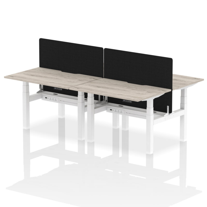 Breeze Back-to-Back Scalloped Edge Height Adjustable Bench Desk - 4 Person with Black Straight Screen - Image 6
