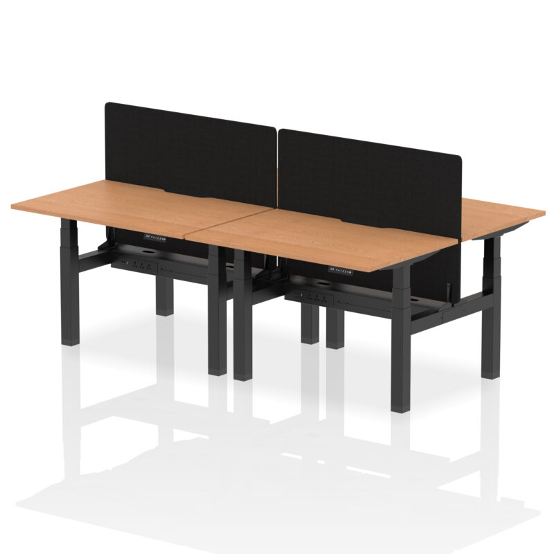 Breeze Back-to-Back Scalloped Edge Height Adjustable Bench Desk - 4 Person with Black Straight Screen - Image 10