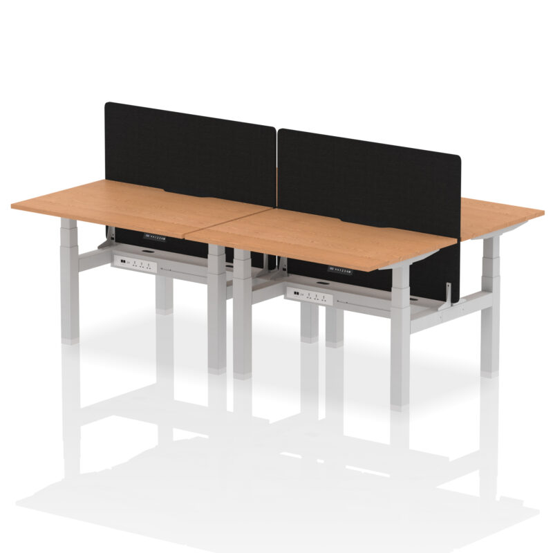 Breeze Back-to-Back Scalloped Edge Height Adjustable Bench Desk - 4 Person with Black Straight Screen - Image 11