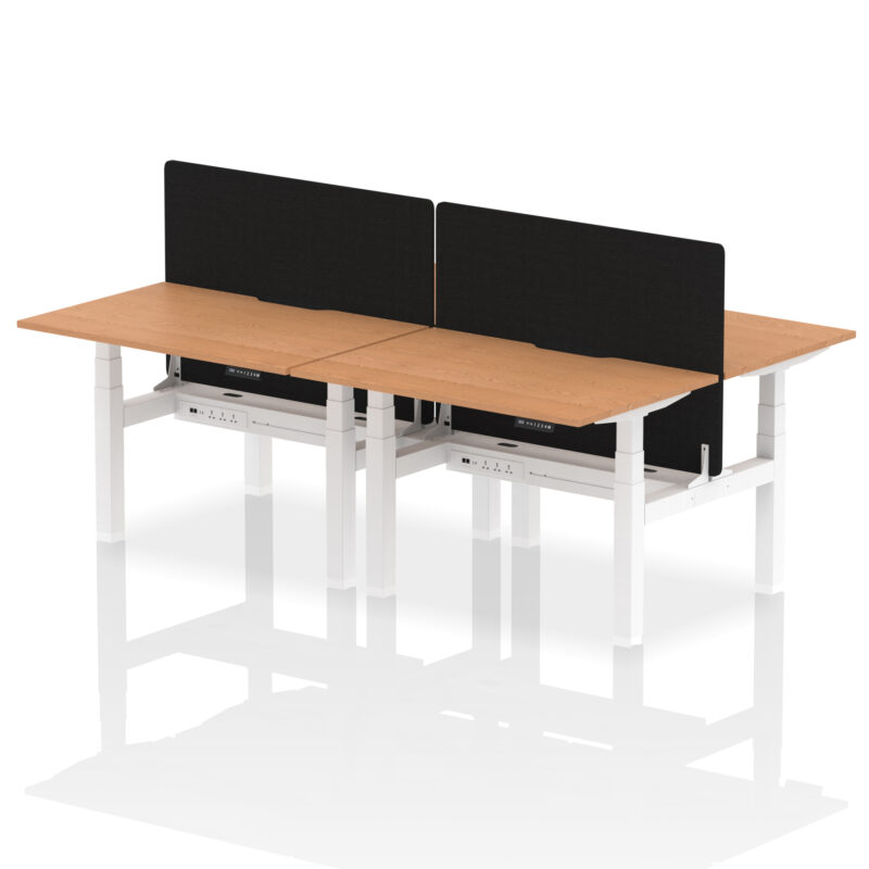 Breeze Back-to-Back Scalloped Edge Height Adjustable Bench Desk - 4 Person with Black Straight Screen - Image 12