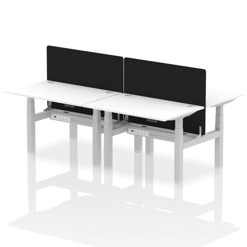 Breeze Back-to-Back Height Adjustable Bench Desk - 4 Person with Black Straight Screen - Image 20
