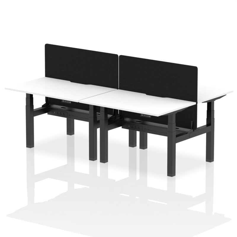 Breeze Back-to-Back Scalloped Edge Height Adjustable Bench Desk - 4 Person with Black Straight Screen - Image 16