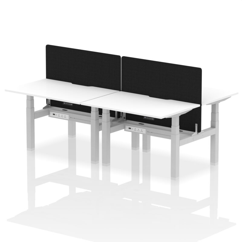 Breeze Back-to-Back Scalloped Edge Height Adjustable Bench Desk - 4 Person with Black Straight Screen - Image 17