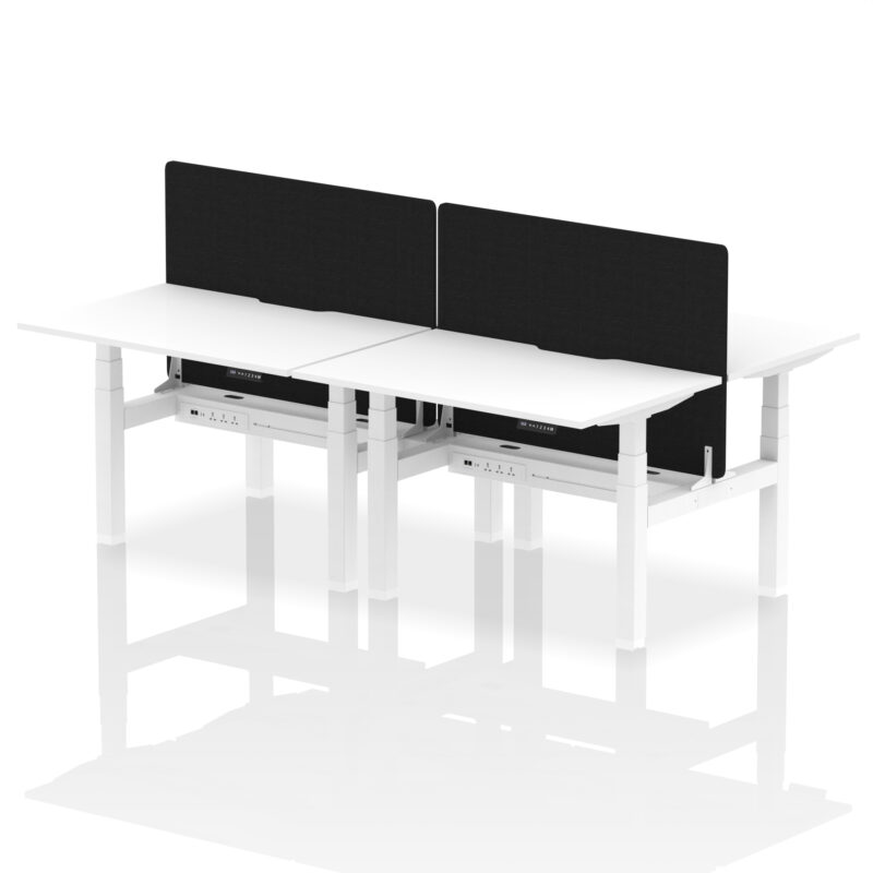 Breeze Back-to-Back Scalloped Edge Height Adjustable Bench Desk - 4 Person with Black Straight Screen - Image 18