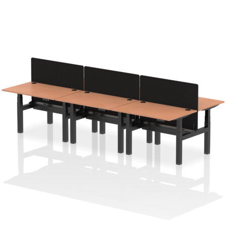 Breeze Back-to-Back Height Adjustable Bench Desk - 6 Person with Black Straight Screen