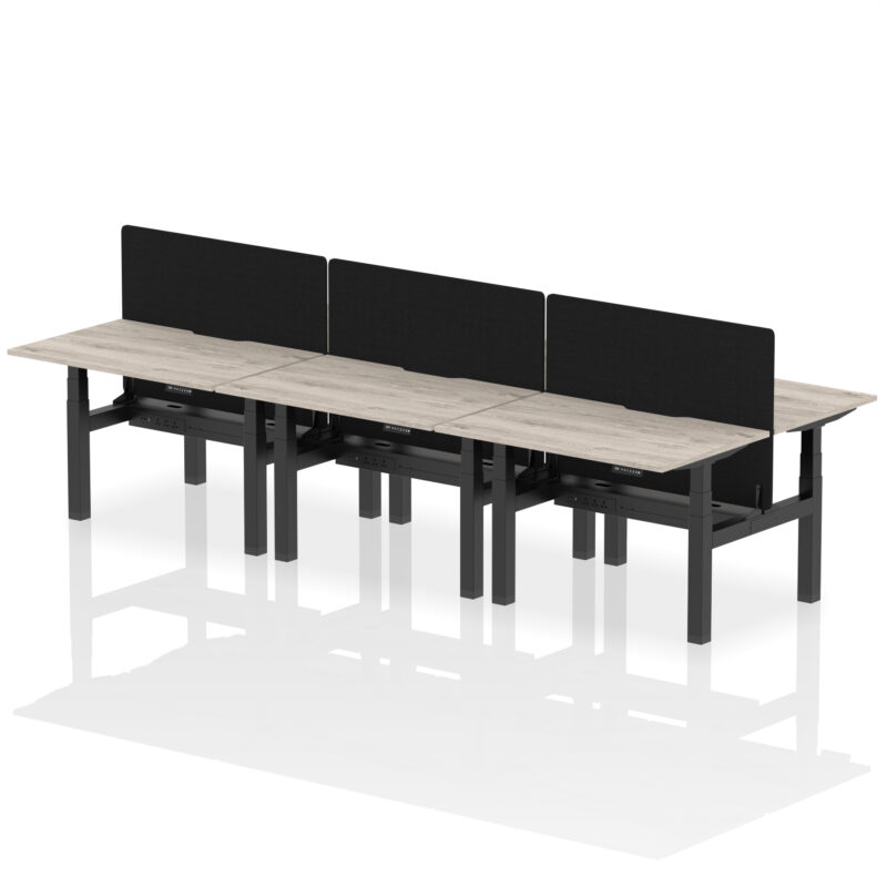 Breeze Back-to-Back Scalloped Edge Height Adjustable Bench Desk - 6 Person with Black Straight Screen - Image 4