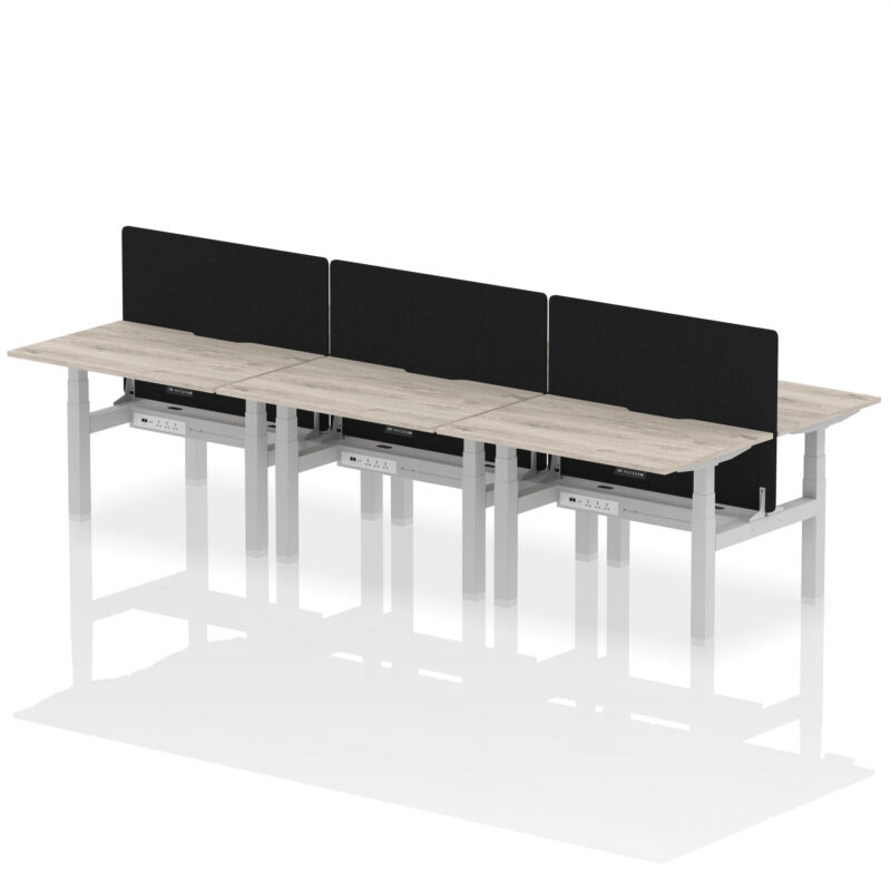 Breeze Back-to-Back Scalloped Edge Height Adjustable Bench Desk - 6 Person with Black Straight Screen - Image 5
