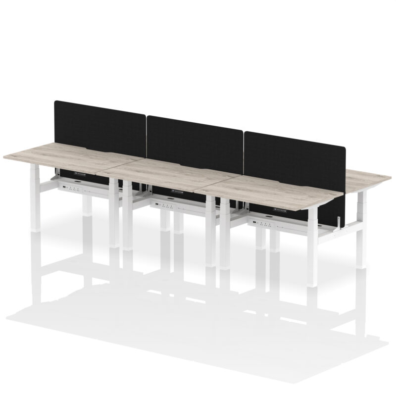 Breeze Back-to-Back Scalloped Edge Height Adjustable Bench Desk - 6 Person with Black Straight Screen - Image 6